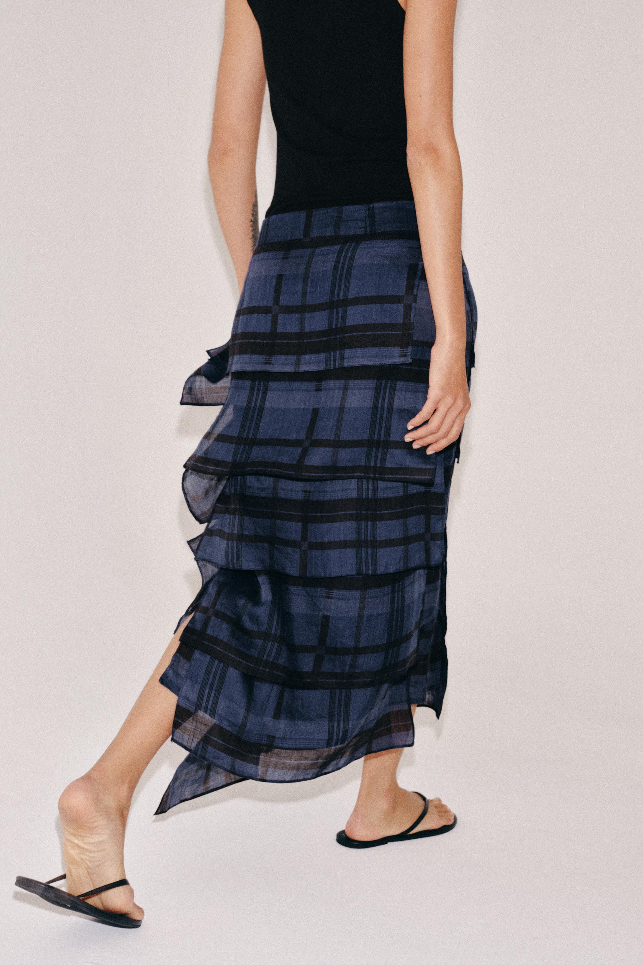 RAMIE PLAID MIDI SKIRT ZW COLLECTION